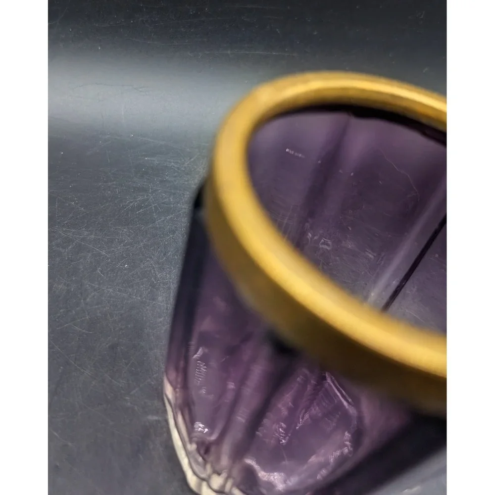 Moser Amethyst Faceted Art Glass Vase with Brass Rim Purple Ombre Bohemian 4